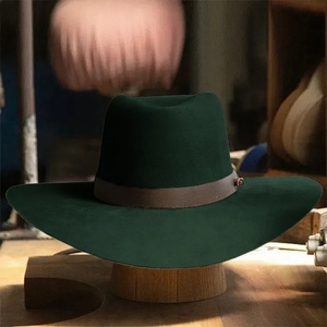 Sombrero Fedora de Fieltro de Lana Verde, Ala Ancha, Ajustable, Unisex, Estilo Occidental Clásico, para Fiestas al Aire Libre y Uso Diario - Product Image 1