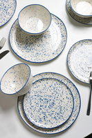 Ensemble de vaisselle d'assiette de pâtes de saladier en céramique de style nordique coréen ensemble de dîner de luxe moucheté bleu