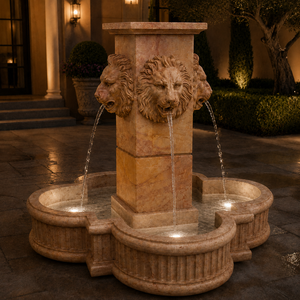 Fuente de Jardín para Exteriores con Esculturas de Figuras Clásicas y Fuente de Agua para Plaza, en Madera Amarilla y Mármol - Product Image 5