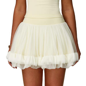 Jupe de tennis taille haute en mousseline pour femme Zechuang, coupe trapèze, couleur unie, avec empiècements en maille, EBQ2033 - Product Image 1