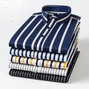 Factory Sales Hochwertiges Kurzarm-Streifen hemd Ice Silk Herren Slim Fit Business Halbarm Top Nicht-Eisen hemden für Herren