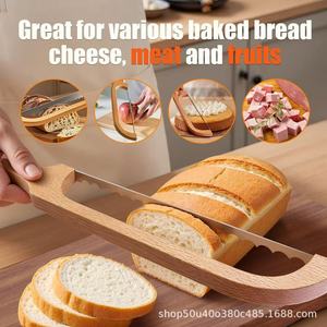 Wooden <b>Bread</b> <b>Knife</b> And Cutting Board Set 12 In Stainless Steel Blade Durable For Home Kitchen Baking - Product Image 4