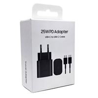 Adaptateur de chargeur PD Type C 25W EU/US/UK Type C vers Type C Câble PD Port de charge rapide pour iPhone Samsung S25 S24 S23 S22 S21