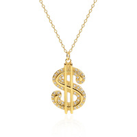 Collier tendance en argent S925 plaqué or avec signe dollar et zircon, pendentif argent sterling 925 en forme de signe dollar
