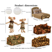 Poupée souris miniature faite à la main avec ensemble de meubles de style rotin-Parfait pour la décoration de maison de poupée