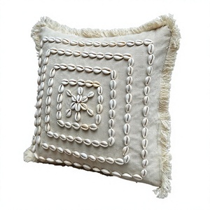 High Quality <b>Indian</b> Cotton Bohemian Cushion Cover Cowrie Shell Decorative <b>Throw</b> Pillow Vintage Pattern Wholesale Price From ITHL - Product Image 1