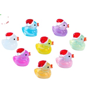 Miniature Toy Cartoon Figurine Cute Glow Christmas Hat <b>Mini</b> Duckling <b>Mini</b> Resin Garden Desktop Ornaments for Cute Home Decor - Product Image 3