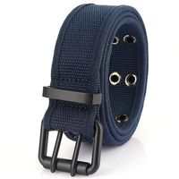 Ceinture en coton à double rangée ajustable pour hommes Ceinture tactique d'extérieur Ceinture de sport à la taille Sangle en coton tissé