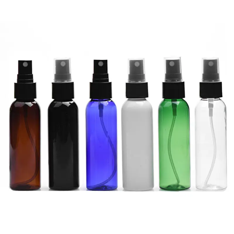 Großhandel 2 Unzen runder Boston Plastik-Sprühflaschen 60 ml 100 ml 120 ml bernsteinblau PET-Pumpe feiner Nebel Sprühflaschen