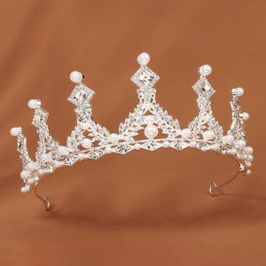 Perlkristall krone im Barockstil <span class=keywords><strong>Queens</strong></span> Tiara Eleganter Haarschmuck für Party dekorationen für Frauen - Product Image 4