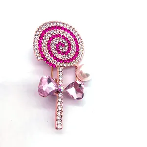 RoseゴールドClear Crystal Rhinestone Cartoon Faux Pearl Lollipop Candy Brooch Pin Lapel Pin