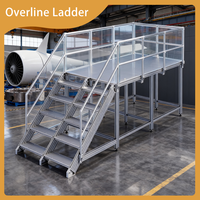 Escalera de aluminio ligera para producción alimentaria con plataforma de mantenimiento y barandillas de seguridad completas