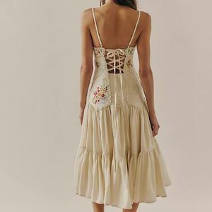 Nouvelle Collection : Robes Bohèmes de Soirée pour Femmes, Broderie Florale, Bretelles Fines, Sans Manches, Dos Nu - Product Image 3