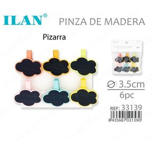 Pince à linge en bois Ilan avec tableau noir, forme nuage 3,5 cm, lot de 6 - Product Image 2