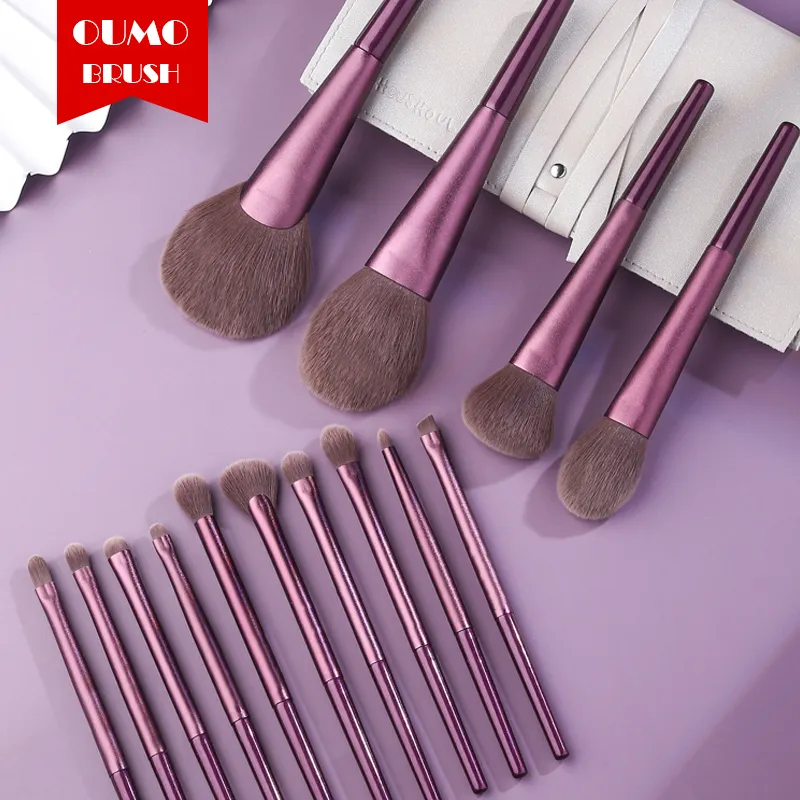 OUMO BRUSH--14pcs Synthetic hair purple brush set makeup with bag Degradable corn makeup brushes private label