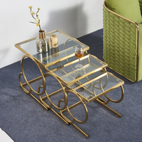 Ensemble de tables basses pour salon, plateau en verre trempé transparent, base en acier inoxydable, tables gigognes mobiles, 3 pièces, table centrale et table d'appoint