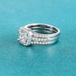 Kaplama İnci Yüzük - Nişan Düğün Sözü için Çarpıcı Üçü Bir Arada Halo Tasarımı ve 6,5 mm Ana Taşlı Düğün Yüzüğü - Product Image 5