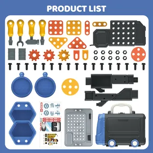 Leemook Custom Pretend Play 59pcs Mechanical Tools Screw Bus Set Toy Plastic Kids Real Tool Bus Toys Set For Kids