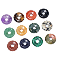Pendentif Donut Boucle de la Paix en Pierre Naturelle 18mm, Style Ethnique Chinois, Agate à Grand Trou, Pendentif Rétro en Cristal pour Bijoux DIY