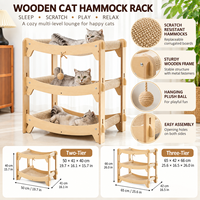 Hamac pour chat en bois à deux ou trois niveaux avec griffoirs incurvés et balles suspendues, conception personnalisée OEM ODM