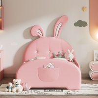 Lit plateforme moderne en forme de lapin, taille double, rembourré, écologique, durable, rose, avec tête et pied de lit (Ancien SKU)