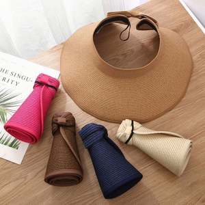 Chapeau de paille pour femme, style visière, protection solaire pour l'été, le camping, la pêche, les voyages et la plage - Product Image 1