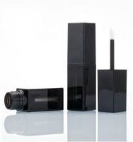 Tubes carrés de luxe en plastique 8 ml pour brillant à lèvres et fard à joues, avec bouchon à vis doré, flacon noir et applicateur, contenant cosmétique couleur personnalisée