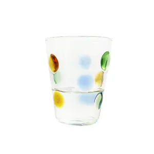 High borosilicate Three dimensional large dot Glass Milk Cup Reusable Cup Glass Color dots Can Shape Glass Cup