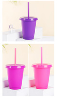 Bon marché, gobelets en plastique acrylique de 16oz 500ml, tasses glacières de voyage d'été mates colorées, gobelet à paille écologique avec couvercles