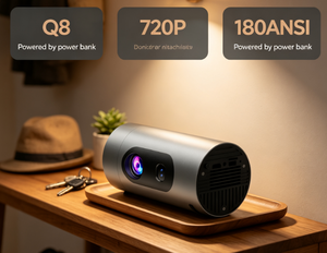 Proyector Inteligente Portátil Q8 3 en 1, 720P, 180 ANSI, Enfoque Automático, Android 14, Altavoz Integrado y Carga con Banco de Energía para Películas en Interiores y Exteriores - Product Image 1