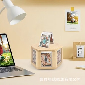Porte-cartes en bois 20 cm, support rotatif hexagonal en bois massif pour cartes de collection, cadre photo, décoration de chambre et de salon - Product Image 5