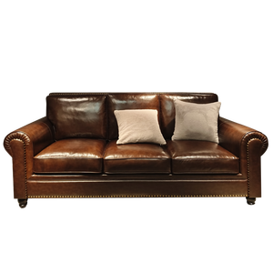 Divano a Tre Posti Stile Americano con Grandi Pulsanti, in Vera Pelle Vintage di Prima Qualità, Colore Marrone, per Soggiorno - Arredamento Casa - Product Image 5