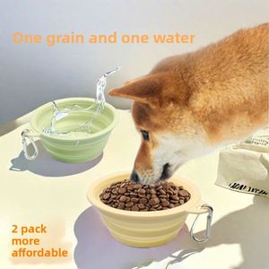 Bol double pliable en silicone écologique et portable pour chiens et chats, idéal pour les promenades et les voyages en extérieur, pour l'eau et la nourriture - Product Image 2