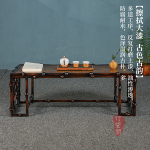 Retro Chinese <b>Bamboo</b> Coffee <b>Table</b> Rattan Top Handmade Antique Style Tea Room Furniture - Product Image 5