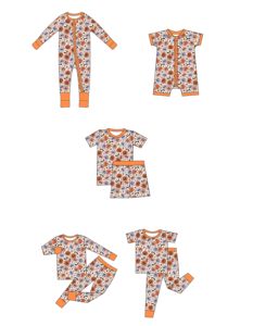 Qingli OEM Abbigliamento Casual Personalizzato per Bambine, Set 2 Pezzi in Spandex/Fibra di Bambù a Maniche Corte, Pigiami di Halloween con Stampa Pipistrello e Zucca - Product Image 2