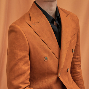 Traje informal de lino 100% con doble botonadura y medio forro para <span class=keywords><strong>hombre</strong></span> de negocios] Gentry Light Luxury Premium Sense of Suit - Product Image 4