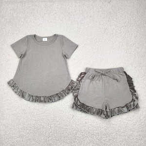 Vente en gros d'ensembles d'été pour filles, couleur unie, 2 pièces, tenues décontractées d'été - Product Image 3