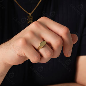 Gemcel di alta qualità prezzo all'ingrosso personalizzato 18K placcato in oro unico anello esagonale incidibile - Product Image 3