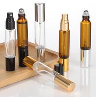 Flacon de parfum double tête 10 ml en gros, vaporisateur et roll-on 2-en-1, flacon en verre à bille pour sous-conditionnement, échantillon gratuit
