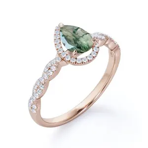 Doğal yosun yeşil akik şık bükülmüş tarzı 925 ayar gümüş nişan yüzüğü