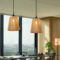 Luminaire suspendu carré en rotin avec hauteur réglable pour chambre à coucher, cuisine, salon