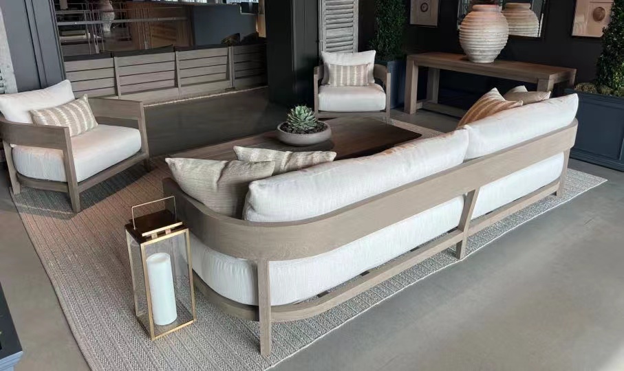 New arrival outdoor furniture pool outside teak wood patio garden sets sofa