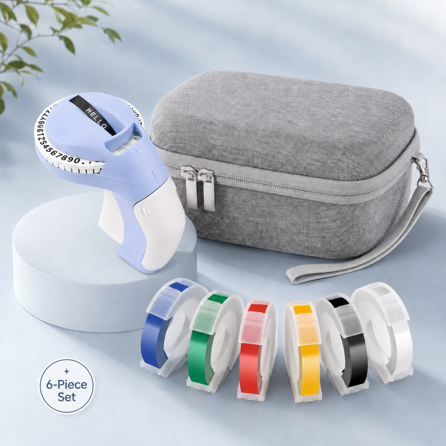 B90 3D Vintage Embossed Label Maker Handheld Embosser Labeler with 6 Tapes & Storage Case for Home School Kitchen DIY