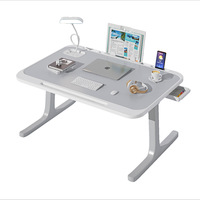 Bureau d'ordinateur portable pliable en bois avec lampe d'étude intégrée et chargeur sans fil, design compact pour chambre/dortoir