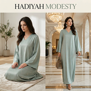 Robe maxi musulmane vert brume pour femmes, détail cristal, faible MOQ - Product Image 4