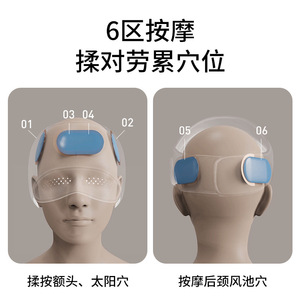 Head And Eye Integrated Massage Helmet Off White <b>Heating</b> <b>USB</b> Rechargeable Full Automatic Head Massager - Product Image 5