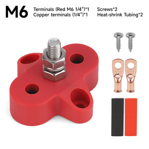 M6 Terminal Block Kit Red 1/4 Copper Terminals Screws Heat Shrink Tubing For <b>Yachts</b> Ships Cars Rvs 12V 24V - Product Image 1