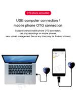 Mini enregistreur vocal pendentif en forme de coeur avec longue durée de vie de la batterie, support de dictaphone professionnel portable lecteur MP3 OTG