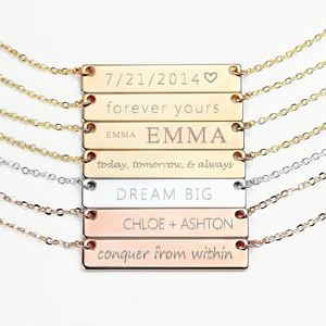 Custom Personalized Bar Necklaces for Men Women Gift Jewelry Stainless Steel 18K Engraved Plate <b>Silver</b> Necklace to Engrave - Product Image 1