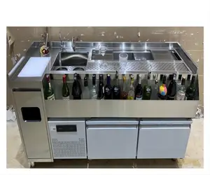 畅销现代酒店高标准不锈钢调酒师吧台便携式酒吧设备鸡尾酒工作站